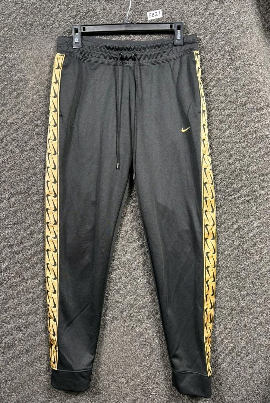 Nike Sportswear Logo Tape Jogger Pants Womens Size M Black Gold CJ6325-011